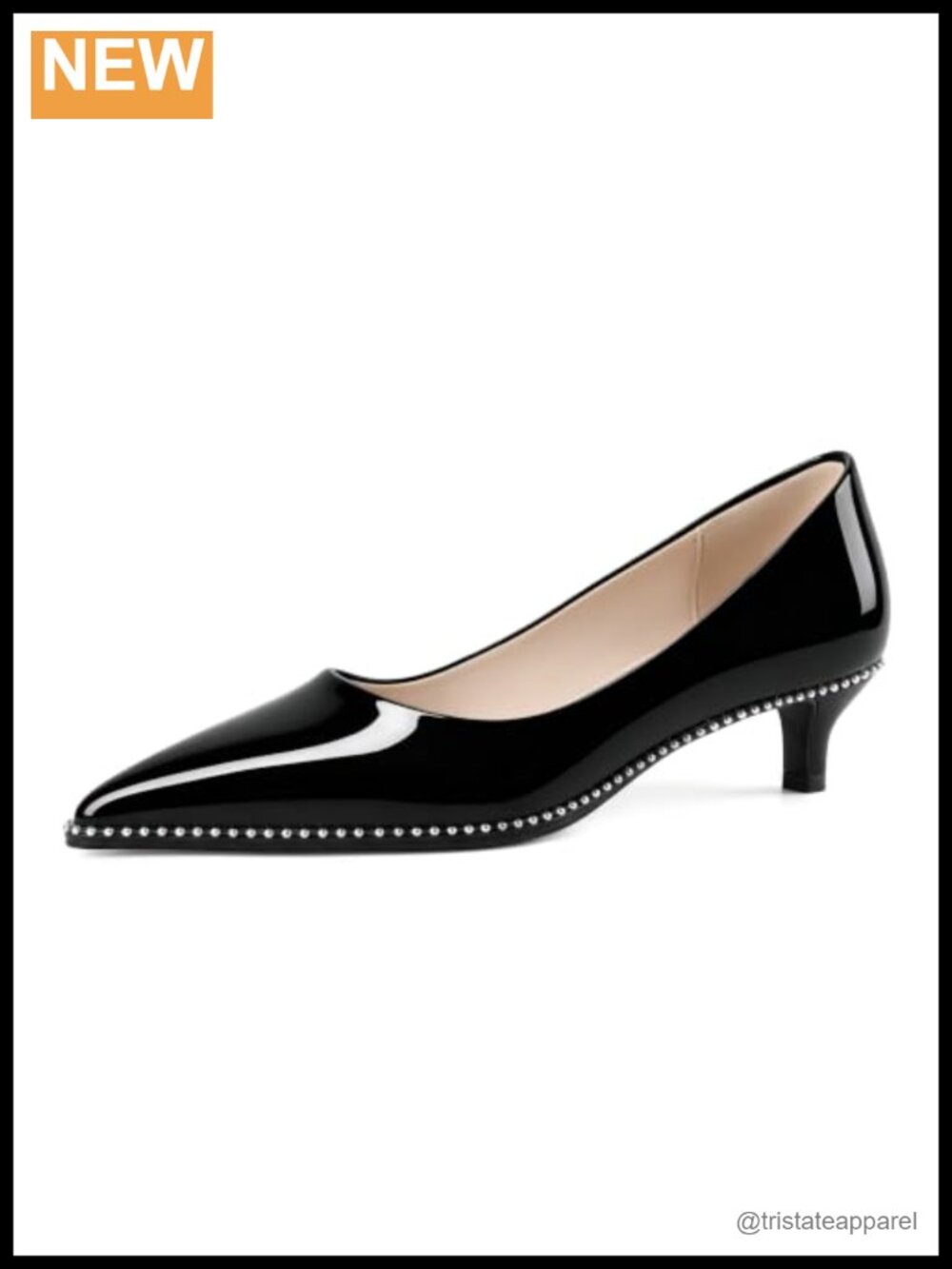 Kitten Heel Pumps Pointy Toe Low Heel Slip-On Beaded Dress Shoes Office